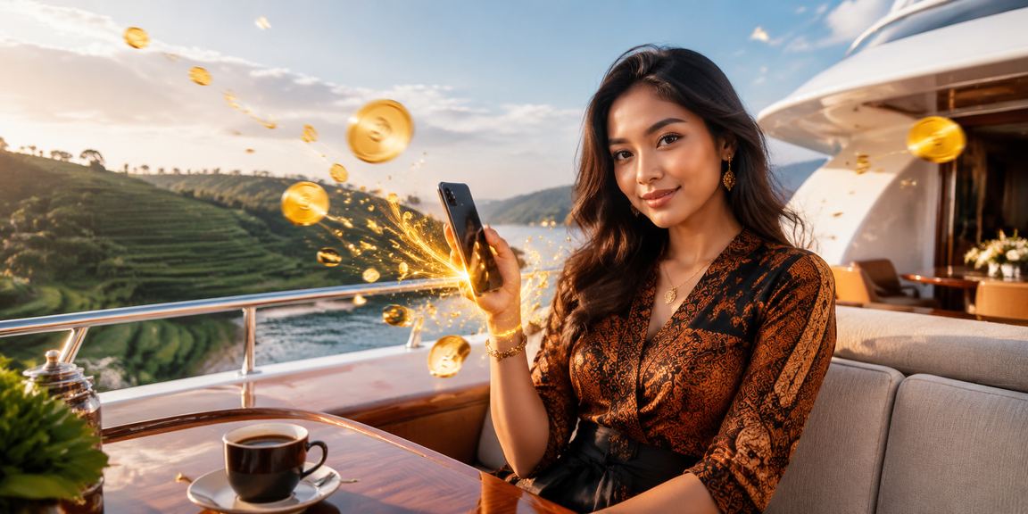 Pengguna menikmati rebate dan cashback bonus di kafe Vietnam yang nyaman